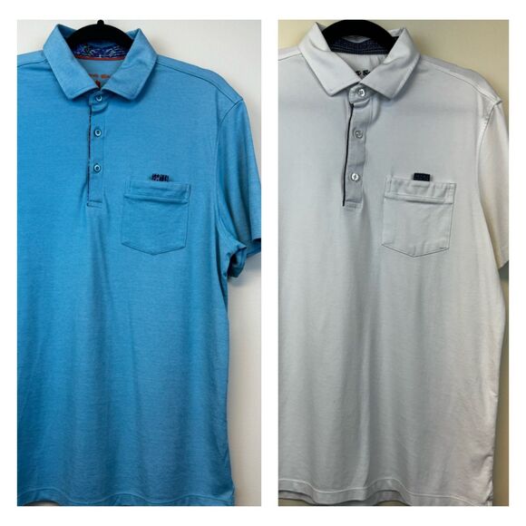 Bundle of 2 VISCONTI BLACK Blue and White Polos, Both Sz M - Picture 1 of 15